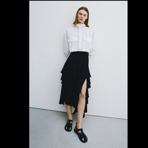 Zara black ruffled midi skirt